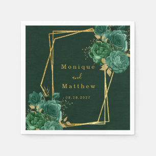 Dunkelgrüne goldene geometrische Blumenhochzeit Na Serviette