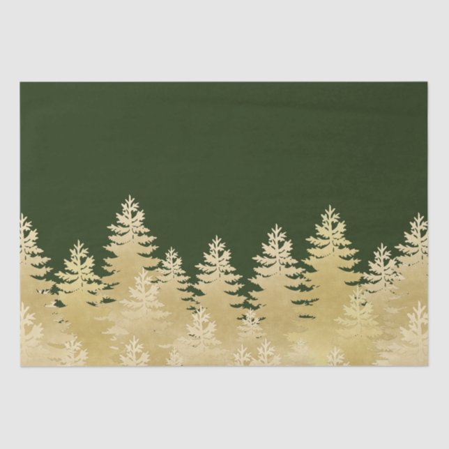 Dunkelgrüne goldfarbene Pine Tree Forest Geschenk  Seidenpapier (Vorderseite)