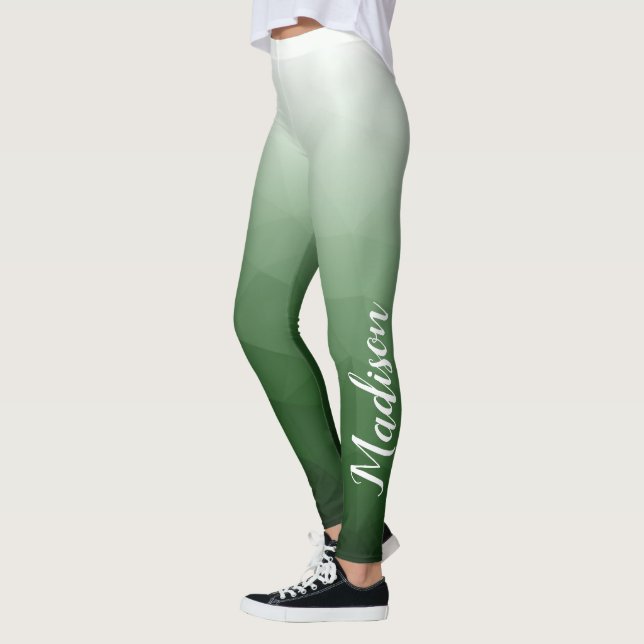 Dunkelgrüne Gradient Geometry Mesh Muster Name Leggings (Links)