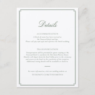 Dunkelgrüne Hochzeit-Beilagekarte Begleitkarte