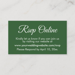 Dunkelgrüne Hochzeit RSVP Online Elegant Einfach Begleitkarte