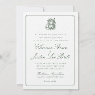 Dunkelgrüne Hochzeitseinladung mit "B"-Monogramm Einladung