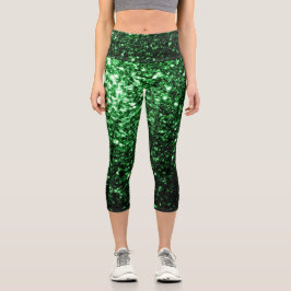 Dunkelgrüne Imitate Glitzer Glitzern Capri Leggings