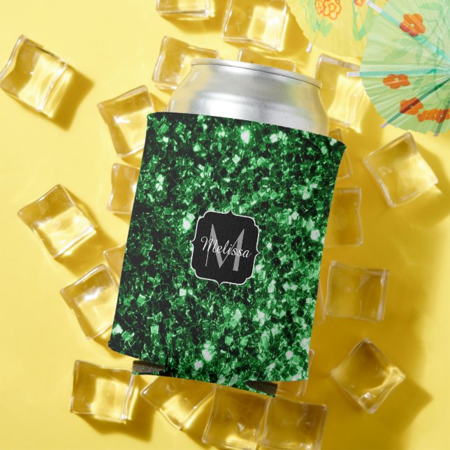 Dunkelgrüne Imitate Glitzer Glitzern Monogram Dosenkühler (In Situ Sommer)