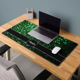 Dunkelgrüne Imitate Glitzer Glitzern Monogram Schreibtischunterlage