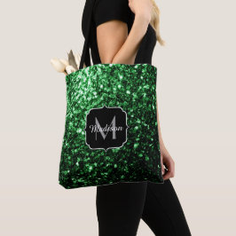 Dunkelgrüne Imitate Glitzer Glitzern Monogram Tasche
