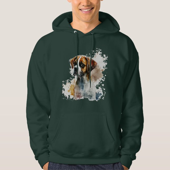Dunkelgrüne Kapuze mit niedlichem Hundedesign läss Hoodie (Vorderseite)