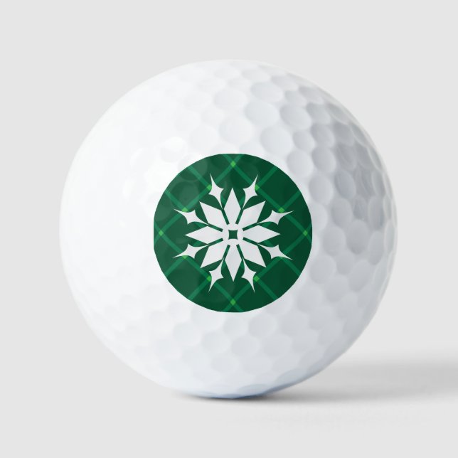 Dunkelgrüne karierte Winterferien Schneeflocke Golfball (Vorderseite)