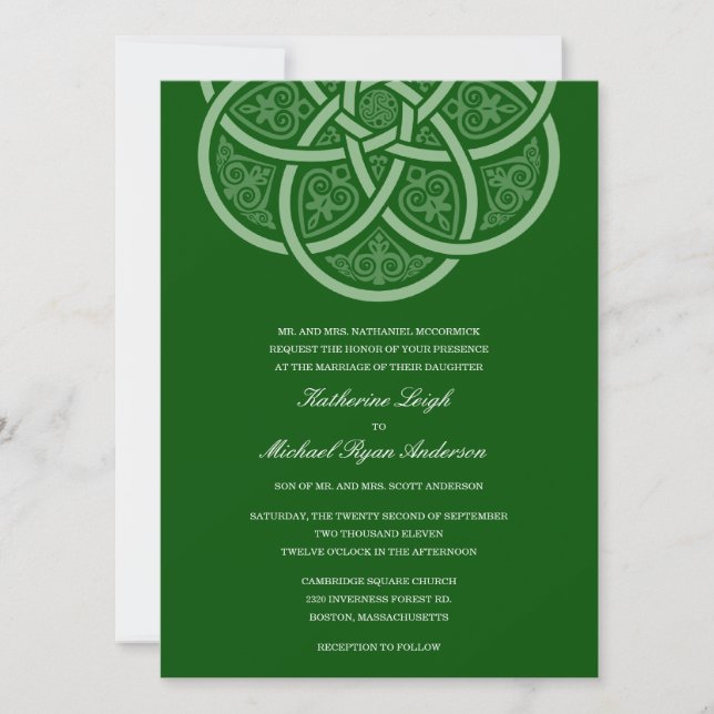Dunkelgrüne keltische Hochzeitseinladungen Einladung (Vorderseite)