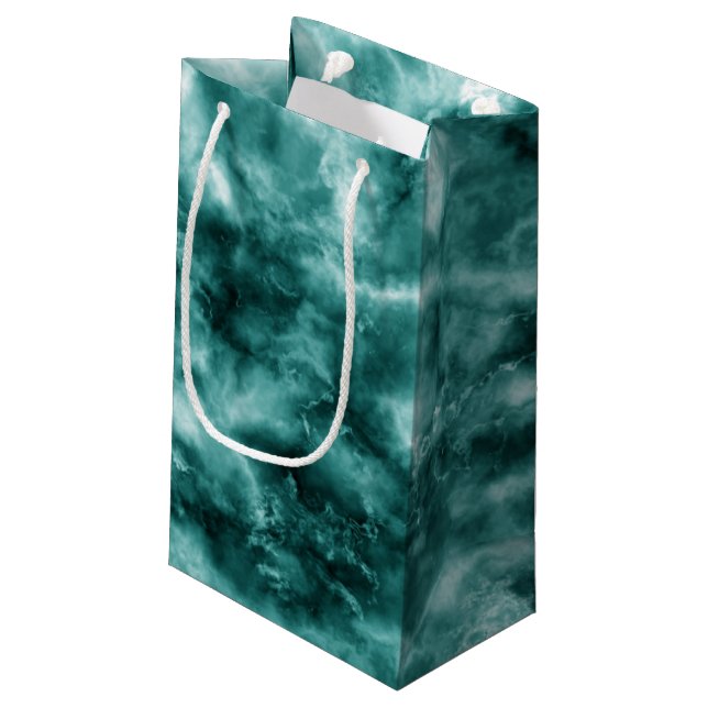 Dunkelgrüne Marmorbeschaffenheit Kleine Geschenktüte (Rückseite Schrägansicht)