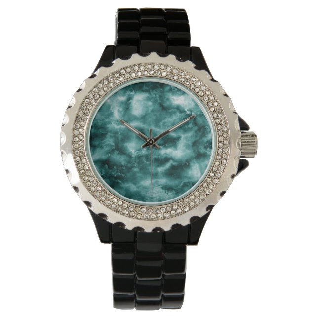 Dunkelgrüne Marmortextur Armbanduhr (Vorderseite)
