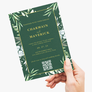 Dunkelgrüne Minimal-Rand-Text-Goldene Hochzeit Einladung