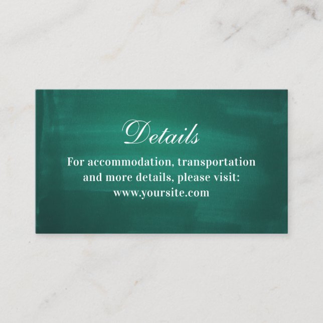 Dunkelgrüne, moderne Hochzeitsdetails. Einfache Sm Begleitkarte (Vorderseite)