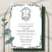 Dunkelgrüne Monogram Vintages Wappen Hochzeit