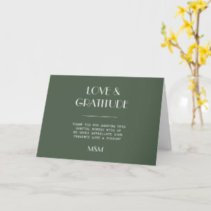 Dunkelgrüne Moos-Minimalist-Scandi-Hochzeitsdanksa Karte
