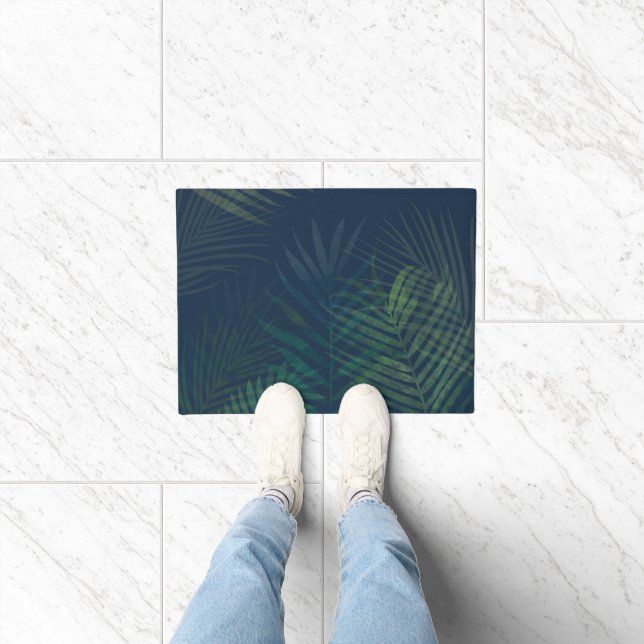 Dunkelgrüne Palme Blätter Muster Doormat - Tropisc Fußmatte (Indoor)