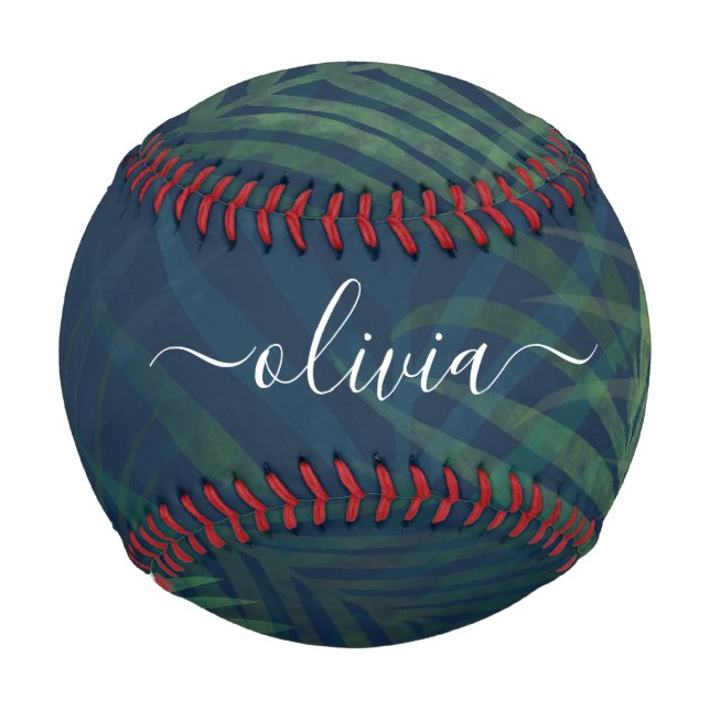 Dunkelgrüne Palmen Blätter Muster Baseball (Vorderseite)