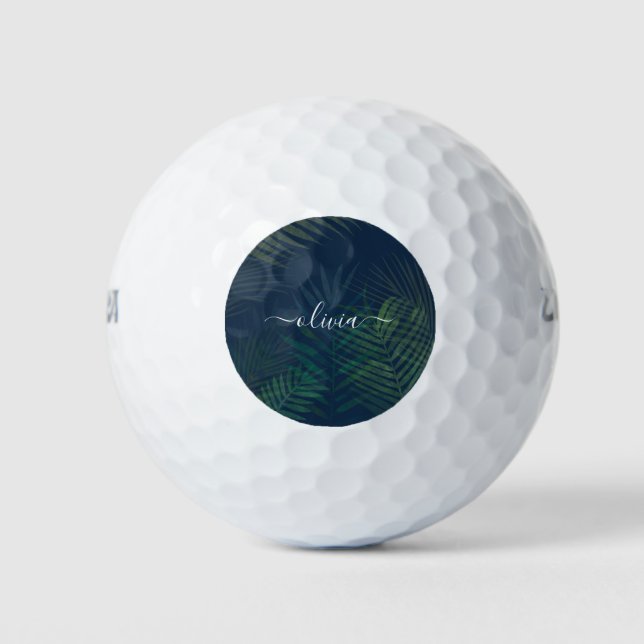 Dunkelgrüne Palmen Blätter Muster Golfball (Vorderseite)