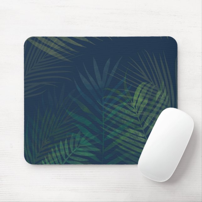 Dunkelgrüne Palmen Blätter Muster Mousepad (Mit Mouse)