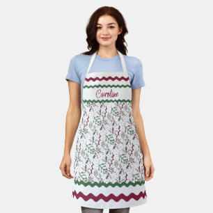 Dunkelgrüne Pine Needles Red Holly Berries Muster Schürze