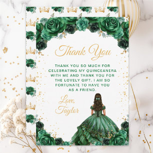 Dunkelgrüne Prinzessin Floral Quinceañera Dankeskarte