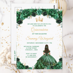 Dunkelgrüne Prinzessin Floral Quinceañera Postkarte