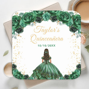 Dunkelgrüne Prinzessin Floral Quinceañera Rechteckiger Pappuntersetzer