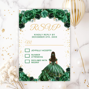 Dunkelgrüne Prinzessin Floral Quinceañera RSVP Karte