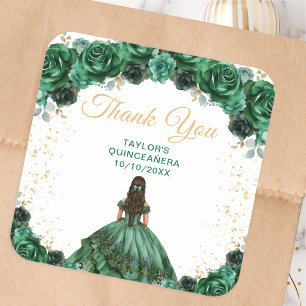 Dunkelgrüne Prinzessin Quinceañera Dankeschön Quadratischer Aufkleber