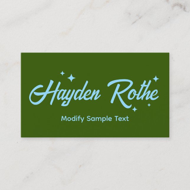 Dunkelgrüne Retro-Typografie-Sterne Visitenkarte (Vorderseite)