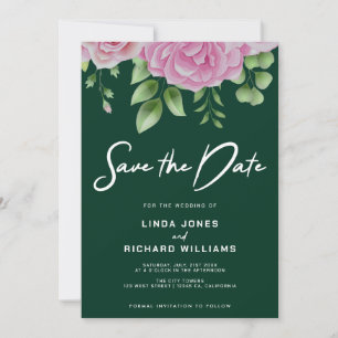 Dunkelgrüne Rose Save the Date Einladung