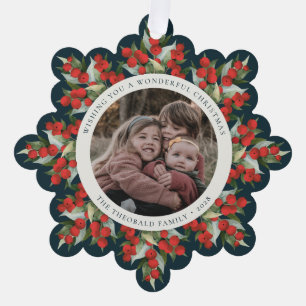 Dunkelgrüne rote Beeren+Grün Weihnachtspapier Ornament Karte