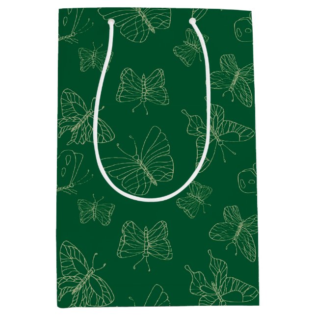 Dunkelgrüne Schmetterlingsdrucke, Natur Inspiriert Mittlere Geschenktüte (Vorderseite)