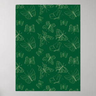 Dunkelgrüne Schmetterlingsdrucke, Natur Inspiriert Poster