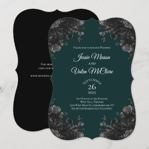 Dunkelgrüne Schwarz-Grau-Rose Gothic Elegante Hoch Einladung