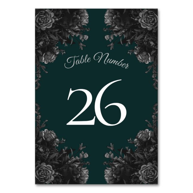 Dunkelgrüne Schwarz-Grau-Rose Gothic Wedding Tischnummer (Rückseite)