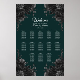 Dunkelgrüne schwarz-graue gotische Hochzeitskizze Poster