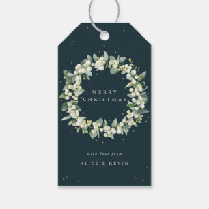 Dunkelgrüne Snowberry+Eukalyptus Weihnachten/Feier Geschenkanhänger