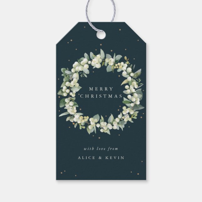 Dunkelgrüne Snowberry+Eukalyptus Weihnachten/Feier Geschenkanhänger (Vorderseite)