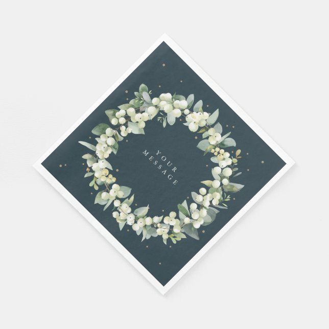 Dunkelgrüne Snowberry+Eukalyptus Weihnachtsfeier Serviette (Ecke)