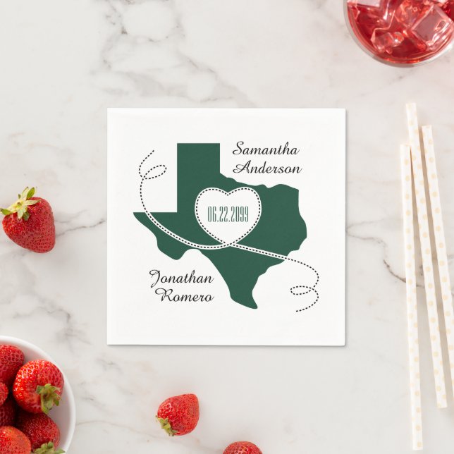 Dunkelgrüne Texas Curling Ribbon Hochzeitsdatum Serviette (Beispiel)