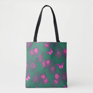 Dunkelgrüne Tragetasche mit heißen rosa Blumenmust Tasche