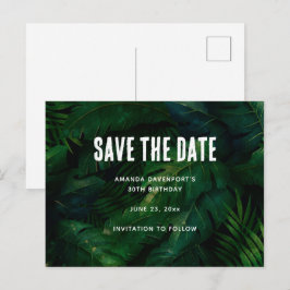 Dunkelgrüne tropische Blätter Muster Save the Date Einladungspostkarte