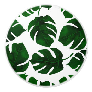 Dunkelgrüne tropische Palmwedel Sommer Insel Chic Keramikknauf