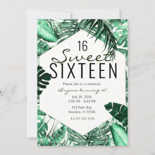 Dunkelgrüne tropische Palmwedel Sommer Sweet 16 Einladung