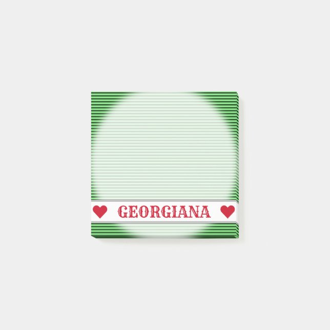 Dunkelgrüne u. hellgrüne Streifen/Linien Muster Post-it Klebezettel (Vorderseite)