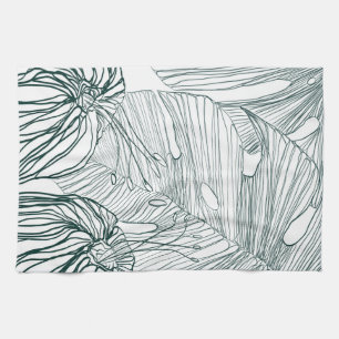 dunkelgrüne und aquamarine Monstera-Blätter & Lili Geschirrtuch