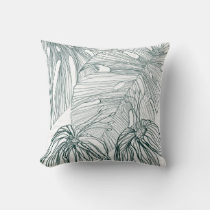 dunkelgrüne und aquamarine Monstera-Blätter & Lili Kissen