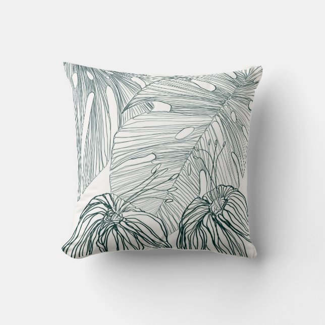 dunkelgrüne und aquamarine Monstera-Blätter & Lili Kissen (Vorderseite)