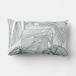 dunkelgrüne und aquamarine Monstera-Blätter & Lili Lendenkissen